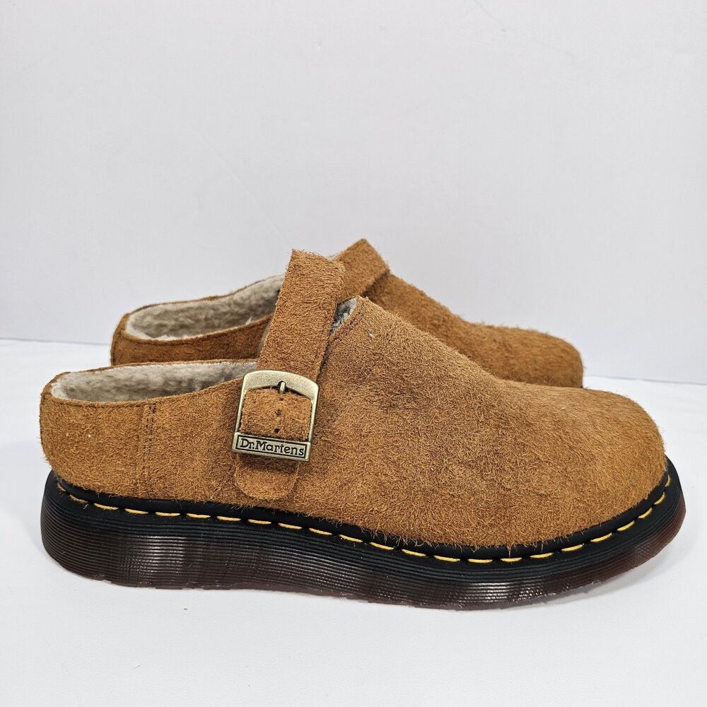 Dr. Martens Isham Mules Brown Faux Shearling Lined Suede Slingback Sz Men’s 11